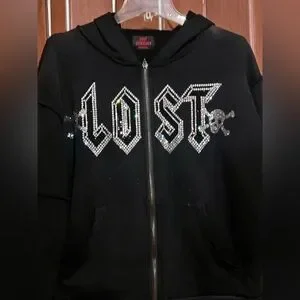 Lost Intricacy | Tops | Lost Intricacy Black Wash Rhinestone Zipup